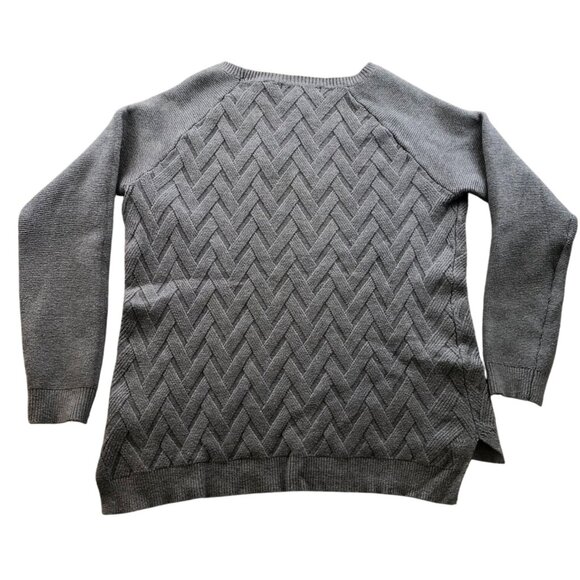 Cyrus Womens Sweater Medium Textured Long Sleeve Gray Chevron Knit Cozy Casual - Picture 2 of 10